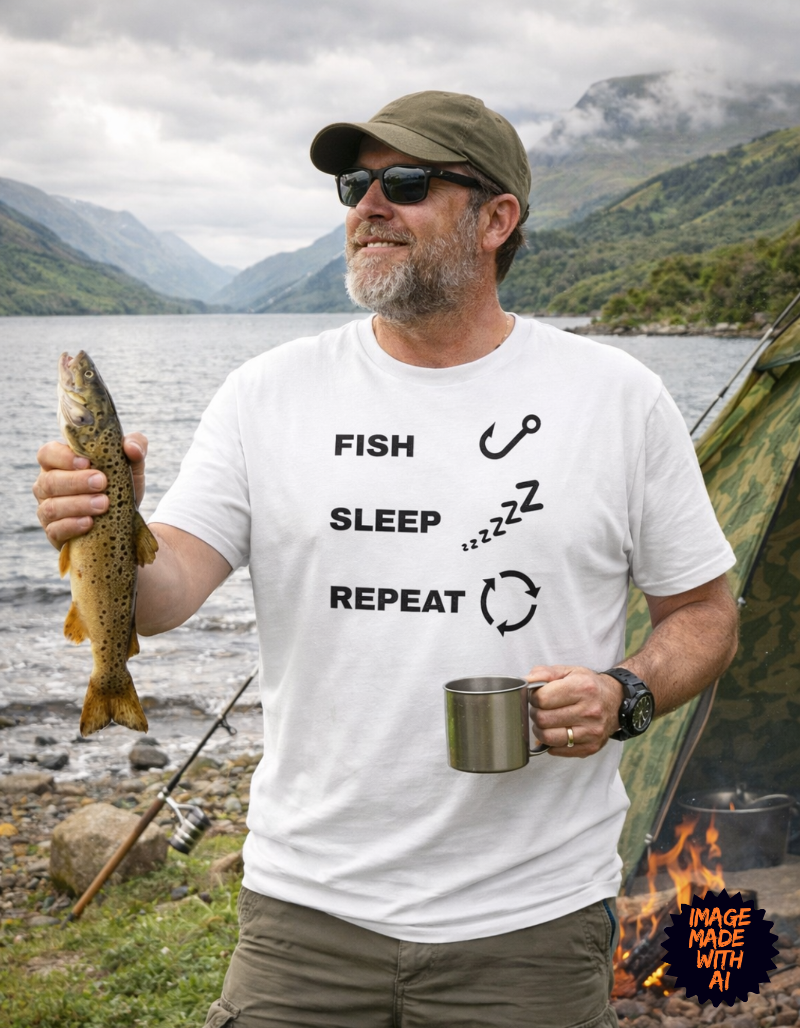 Fish Sleep Repeat Fishing T-Shirt | Funny Angler Graphic Tee