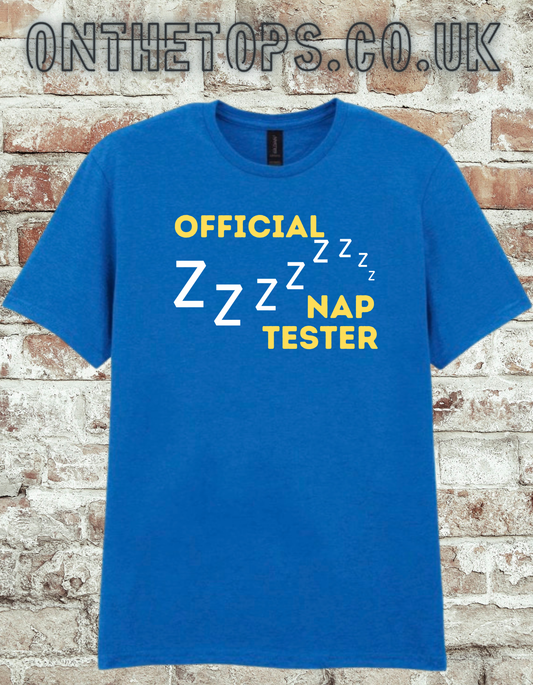 Official Nap Tester T-Shirt | Funny Sleep & Lazy Day Graphic Tee